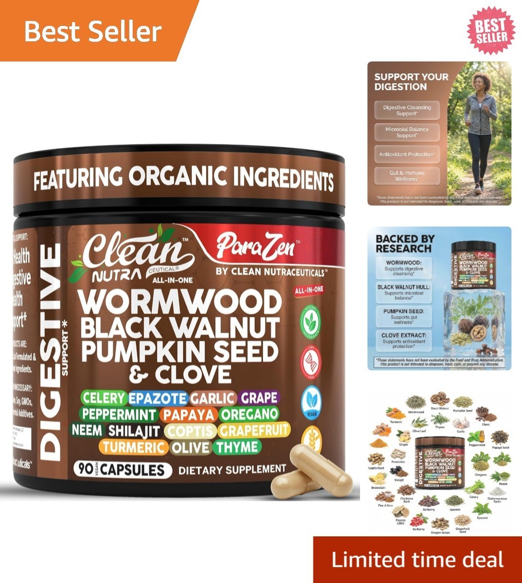 Clean Nutra Wormwood Black Walnut Pumpkin Seed Clove Oil Celery