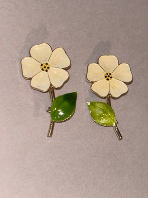 2 Vintage Enamel Dogwood Flower Pins