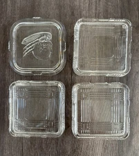 4 Vintage Glass 4” Refrigerator Dish Lids Hazel Atlas Criss Cross Federal Fruit