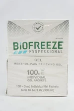 New Biofreeze Professional Pain Gel 100ct 3mL Packets Menthol Exp 03/2026