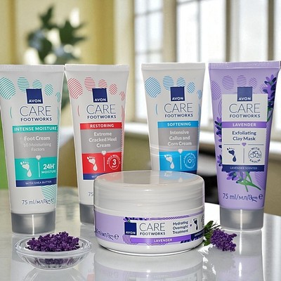 Avon Care Footworks 5x Set Fußpflege Maske Wellness Spa für müde Füße Lavendel