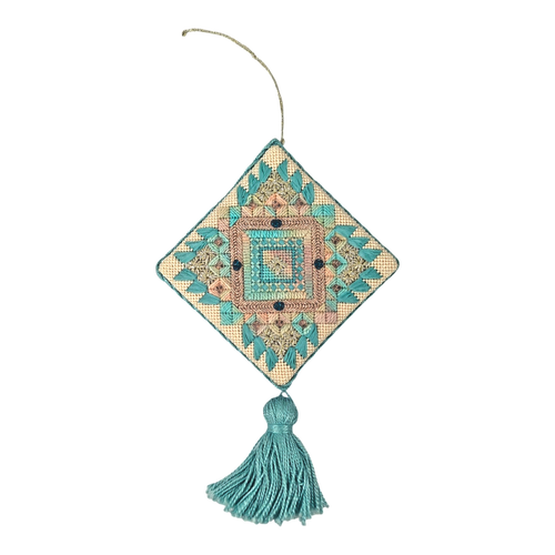 Metallic Embroidery Needlework Diamond Ornament | Finished from Threedles Chart - Picture 2 of 5