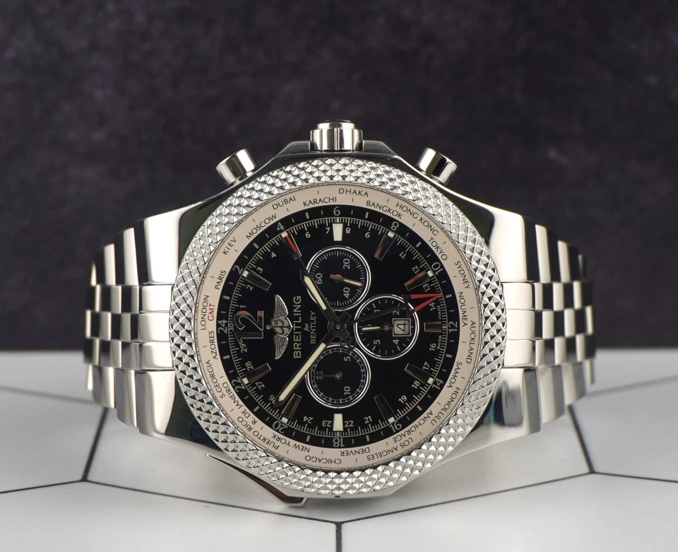 Breitling 49mm Bentley GMT Quadrante Nero Acciaio Inox Orologio da Uomo A47362 - Immagine 2 di 4