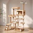 Wooden Cat Tree Tower 170cm Cat Condo Scratching Post Climbing House Furniture