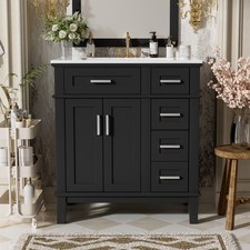 30" Bathroom Vanity w/Ceramic Sink, Modern Storage Cabinet w/Soft-Close Doors