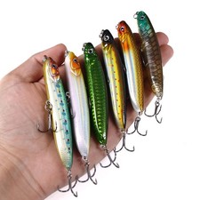 6pcs Pencil Fishing Lure Popper Hard Bait Bass Trout Fishing Tackle 9.5cm/18g