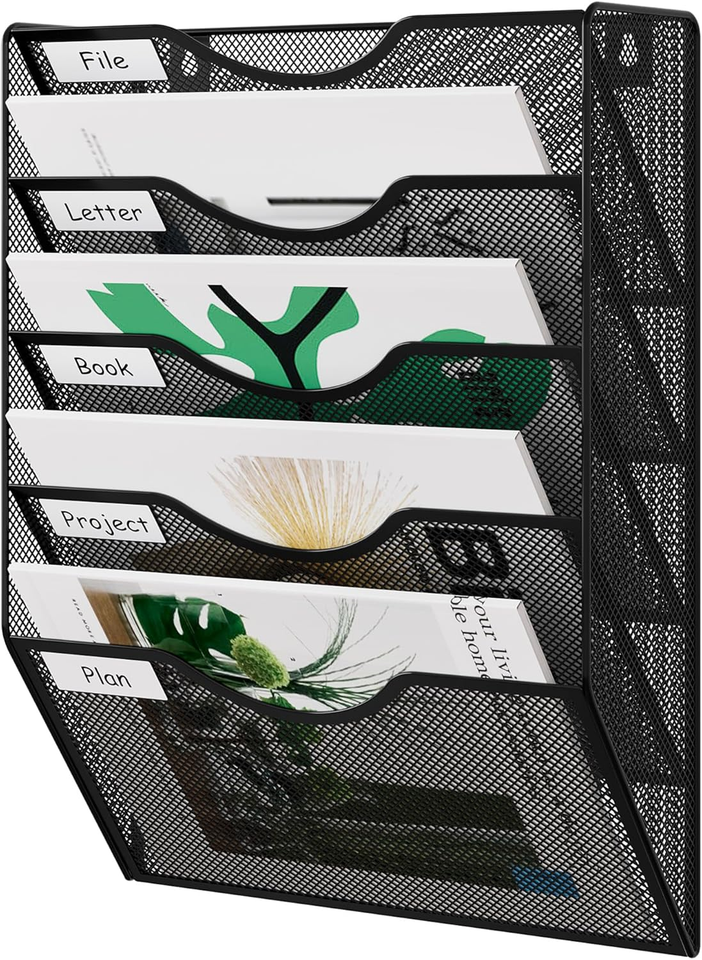 Wall File Organizer 5 Tier Hanging Paper Folder Holder, Zero Assembly ...