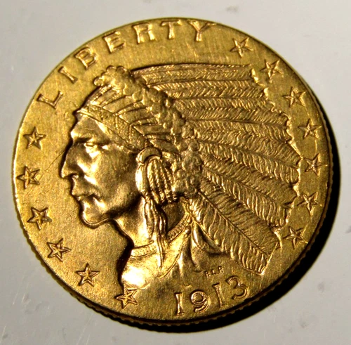 1913 $2.5 Dollar Indian Head Quarter Eagle Gold Coin Brilliant  - Beautiful Coin