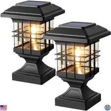 Solar Post Lights Outdoor Waterproof Warm White for 4x4 5x5 6x6 Posts (2)