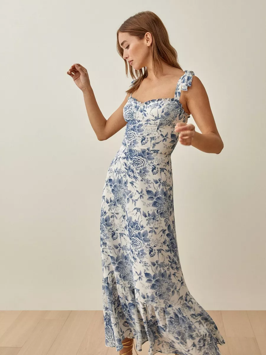 reformation blue floral dress