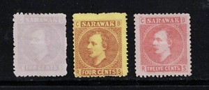 Sarawak, 1875, Scott 3, 4, 7, All MH, 2021 SCV $49.00