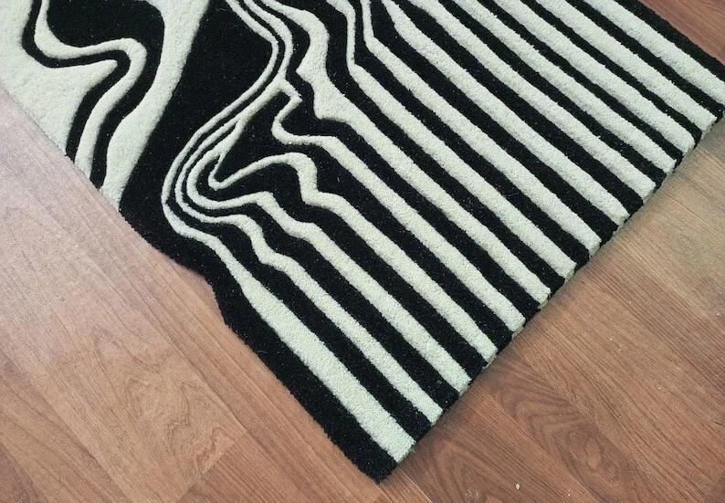 Modern Black-White Hand Tufted, Wool Area Rug for bedroom office size 3x8 Feet - Image 4 of 4