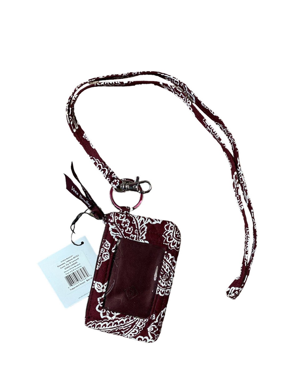 Vera Bradley Lanyard Coin Purse ID Case Paisley Maroon Zip Clear