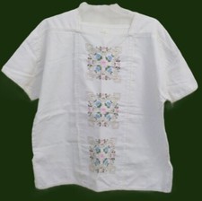Boho Folk Mexican Style Pullover Blouse Floral Hand Embroidery Crochet Lace Trim