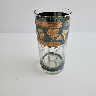 1 Cera Golden Grape Leaf Green Highball Tumbler Vintage Barware Glassware.FS 