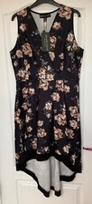 New/Tag MELA LONDON Black Floral High Low Sleeveless Wrap Top Dress, Size 16