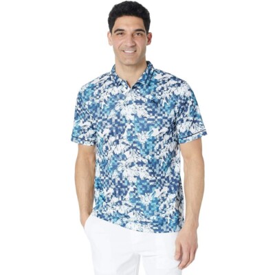 Puma Golf Men's Tech Pique Botanical Golf Polo -Navy Blazer / Ocean Blue- Large