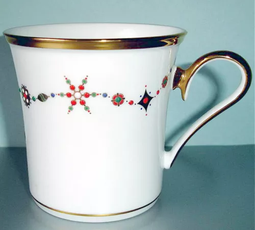 Lenox Eternal White Christmas Accent Mug Raised Gem Motif & Gold Trim USA New