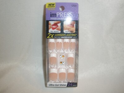 New imPRESS Ultra Gel Shine White Tipped Gem Medium Waterproof Nails 57681