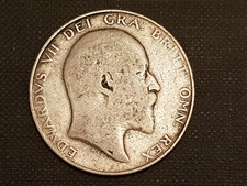 Original 1907 .925 Silver Edward VII Half 1/2 Crown Coin - G/VG Condition