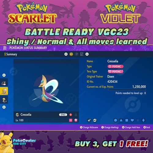CRESSELIA ⚡ POKEMON SCARLET VIOLET ⚡ SHINY/NORMAL ⚡ 6IV BATTLE READY VGC 23 ⚡