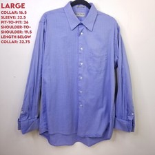 ($215) SUNG by Alfred Sung LARGE 16.5x32 Blue Cotton Dress Shirt French Cuff GUC