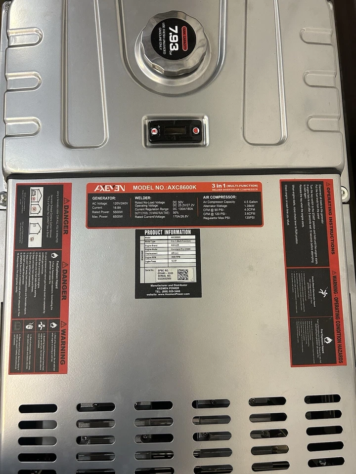 Kohler Axemen Compressor-Inverter-Welder AXC8600K - Image 4 of 4