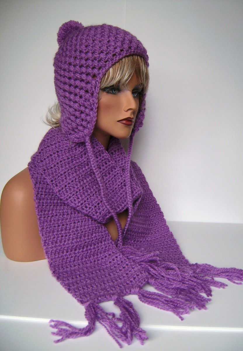 Unique elegant one of a kind crochet hat & scarf set o/s plum very soft and warm Fantastic Plum Colorwork Set - I Like Crochet main image 4
