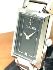 Bulova Women's Watch 96P209 Silver Tone Black Mother of Pearl Dial Diamond 18mm