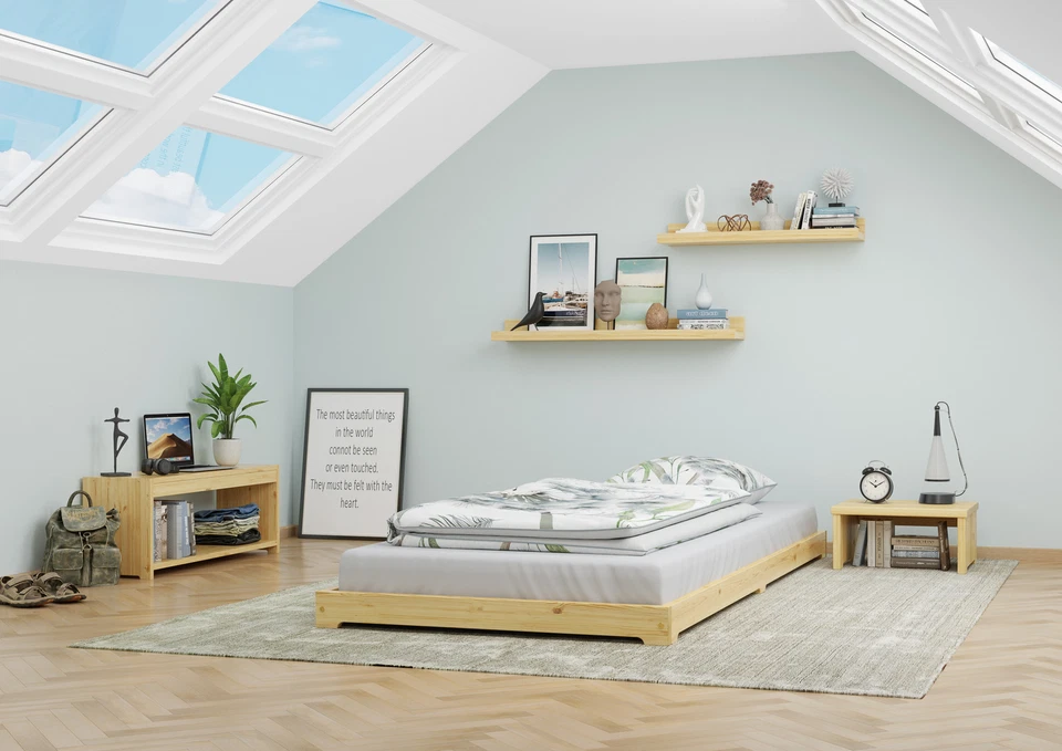 Petit lit pin très bas, base idéale pour combiner avec futon, surface 90x190 cm - Photo 1/1