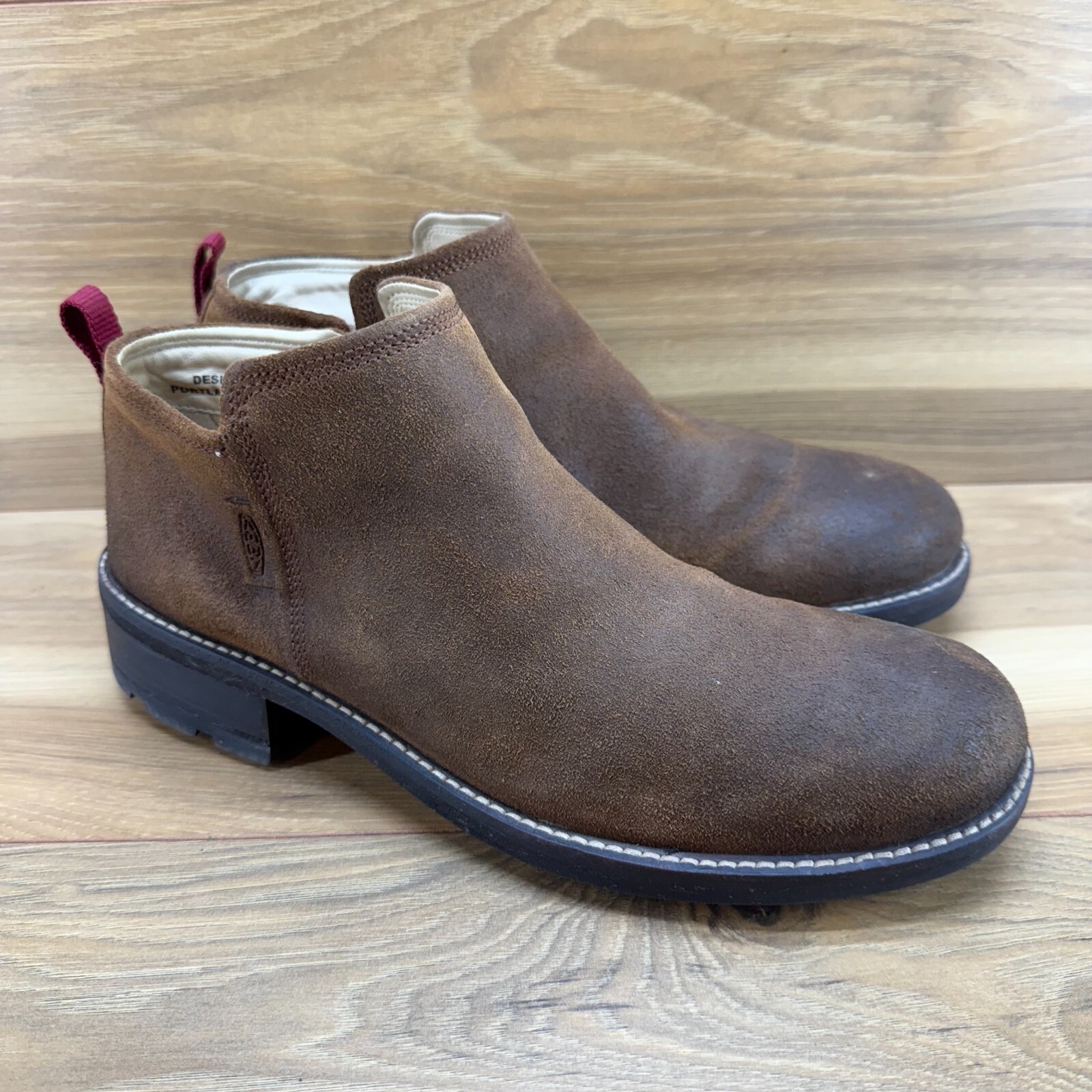 Stivali da donna Keen taglia 10 Oregon City Chelsea marroni scamosciati gaucho Lug