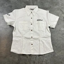 Chase Authentics Shirt Womens Medium White Edelbrock NASCAR Button Up Short Slee