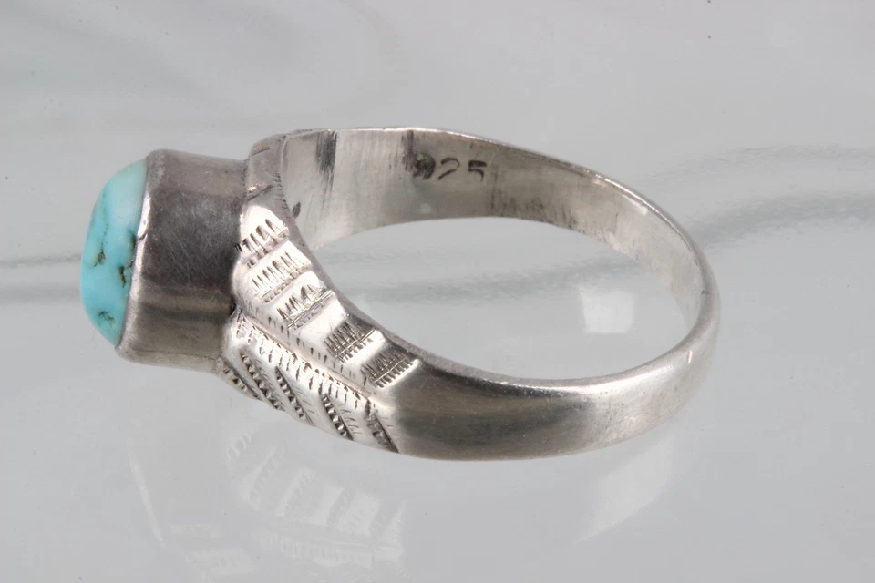 ANILLO PLATA ESTERLINA TURQUESA CABUJÓN PIEDRA TALLA 7 1/2 925 FINO 5434 Foto 2 de 4