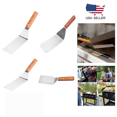 #ad Solid Turner With Wood Handle Stainless Steel Hamburger BBQ Grill Turner $11.88