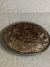 Silver  Gold Tone Rose Belt Buckle W Made in USA MBK-22