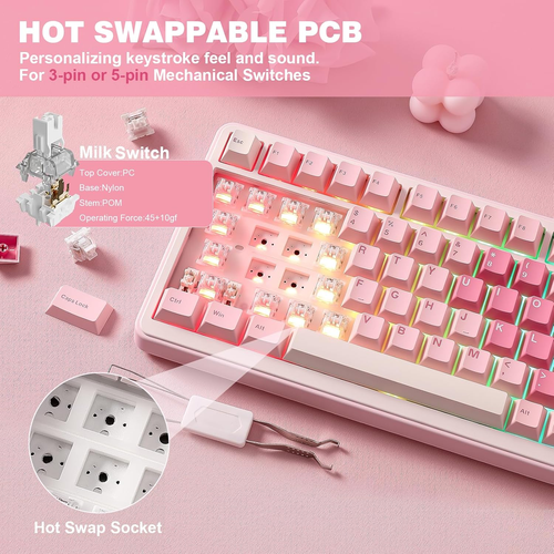 YUNZII B75 PRO Wireless Mechanical Keyboard,75% Layout with Knob,Hot Swap Gasket - Afbeelding 5 van 12
