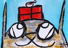 Original ACEO Cat Painting Collectible Holiday Art Samantha McLean (2.5 x 3.5)