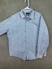 Original Penguin Dress Shirt Men's Size 17.5 Blue Heritage Slim Fit Floral Art
