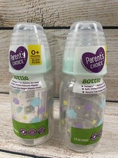 PARENT'S CHOICE TWO PACK 5 oz Bottle 0 Slow Flow Nipple Green Stars Clouds