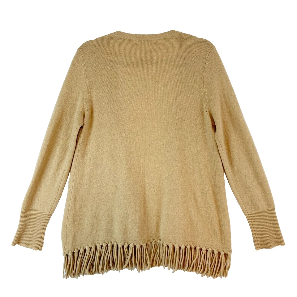 Cárdigan suéter de cachemir Peck & Peck para mujer mediano beige flecos delanteros abiertos Foto 2 de 4