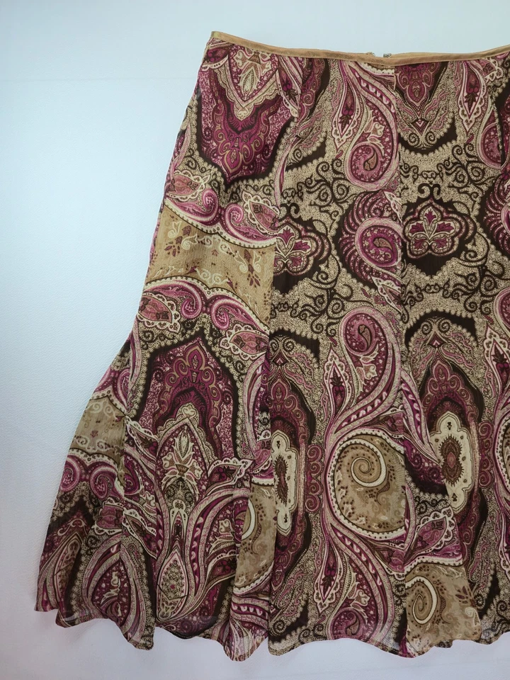 Falda Nicole by Nicole Miller Marrón Paisley Línea A Talla 6 Boho Clase Otoño Retro Foto 2 de 4