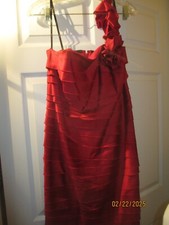 red satin tiered cocktail dress, one strap, size 8, Suzi Chin for Maggy boutique