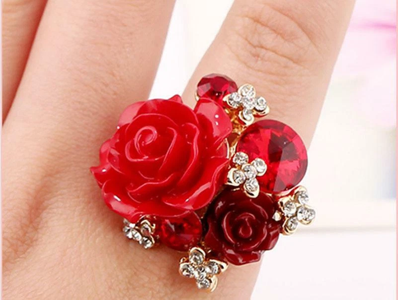 New Fashion Sweet Resin Rose Adjustable Personality Ring National Wind Ring - Image 3 of 3