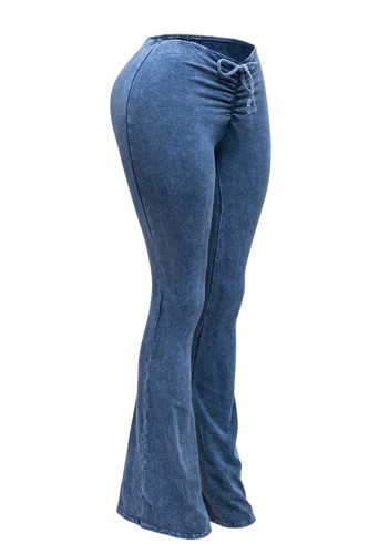 Gewaschene Schlaghose mit Kordelzug - Stretch High Waist Bootcut Unterteil - Bild 8 von 13