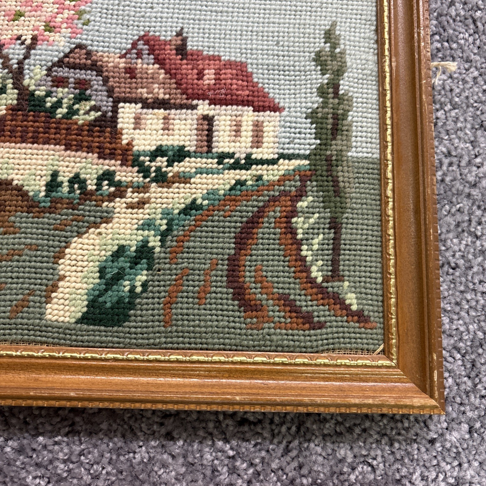 Four Season Needlepoint 11” Framed Pictures Winter Spring Summer Fall Signed