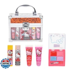 Hello Kitty Beauty Mini Train Case Set Includes Lip Gloss Tube, L
