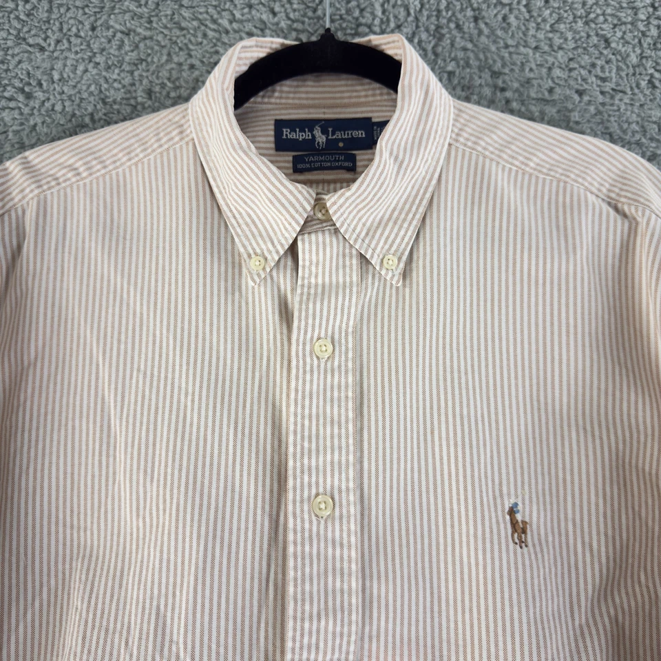 Camisa Ralph Lauren Abotonada Para Hombre Grande Beige Rayas Yarmouth Algodón Oxford Foto 2 de 4