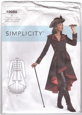 Simplicity S9086 Misses Pirate/Steampunk Coat Costume Size 14-22 UNCUT