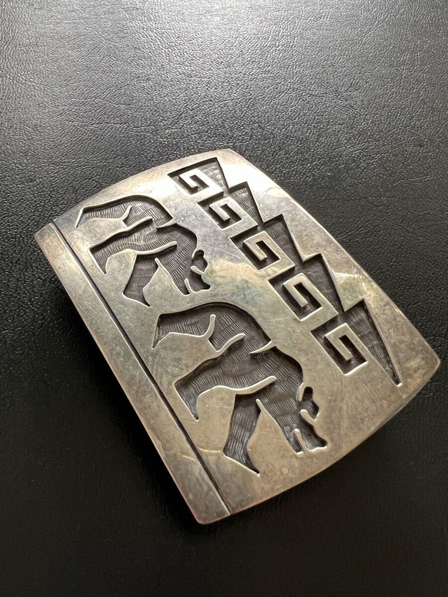 Hopi Lawrence Saufkie Silver Bear Buckle 1970s Native American Indian Jewelry JP