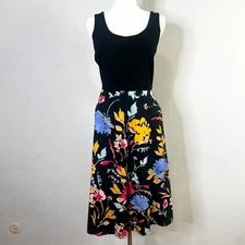 Pact Midi Dress Black Floral Print Tie Back Pockets Size Medium Organic Cotton
